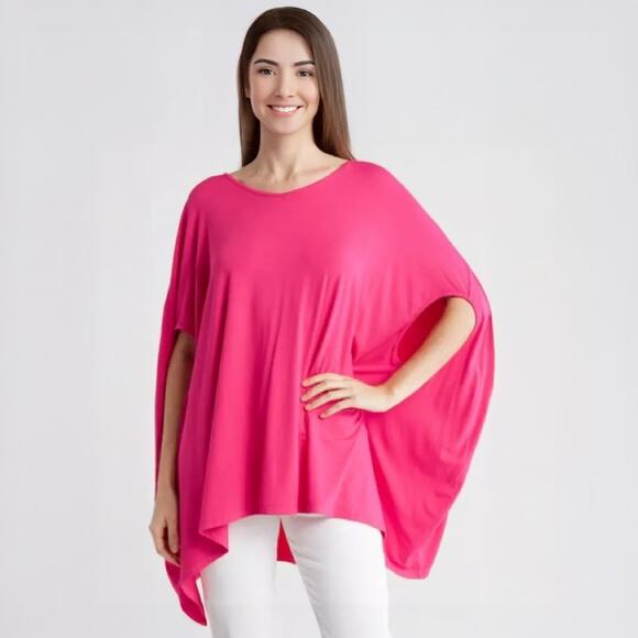 NWOT Patrizia Luca Oversized Tunic Cape Poncho Style Sz One Size Hot Pink - Picture 1 of 13